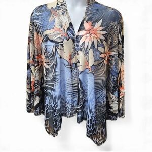 CHICO'S EASYWEAR Flowers Of Paradise Mesh Open Front Makenzie Jacket Size 3/XL